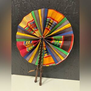 Beautifully craft handmade fan vibrant patterns with faux leather wrap handles